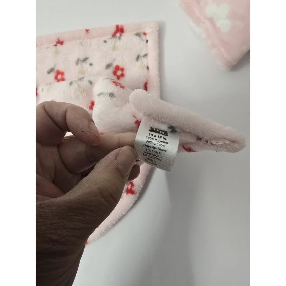 HB Hudson Baby Bunny Rabbit Plush Pink Lovey Security Blanket Red Flowers